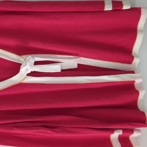 Les Copains made in Italy pink open cardigan with white tie V neckline trim - Picture 3 of 11